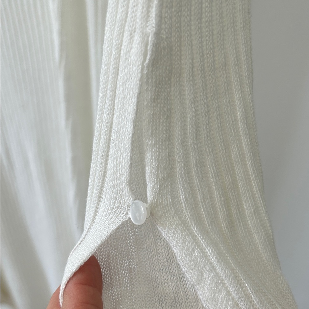 Tahari Sweater Women’s M White Linen Open Front Duster Romantic Feminine - Picture 12 of 16